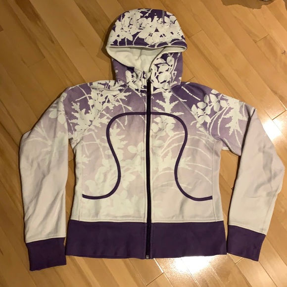 lululemon athletica Tops - 🌟HP🌟Lululemon Limited Edition White & Purple Floral Scuba Hoodie - size 8